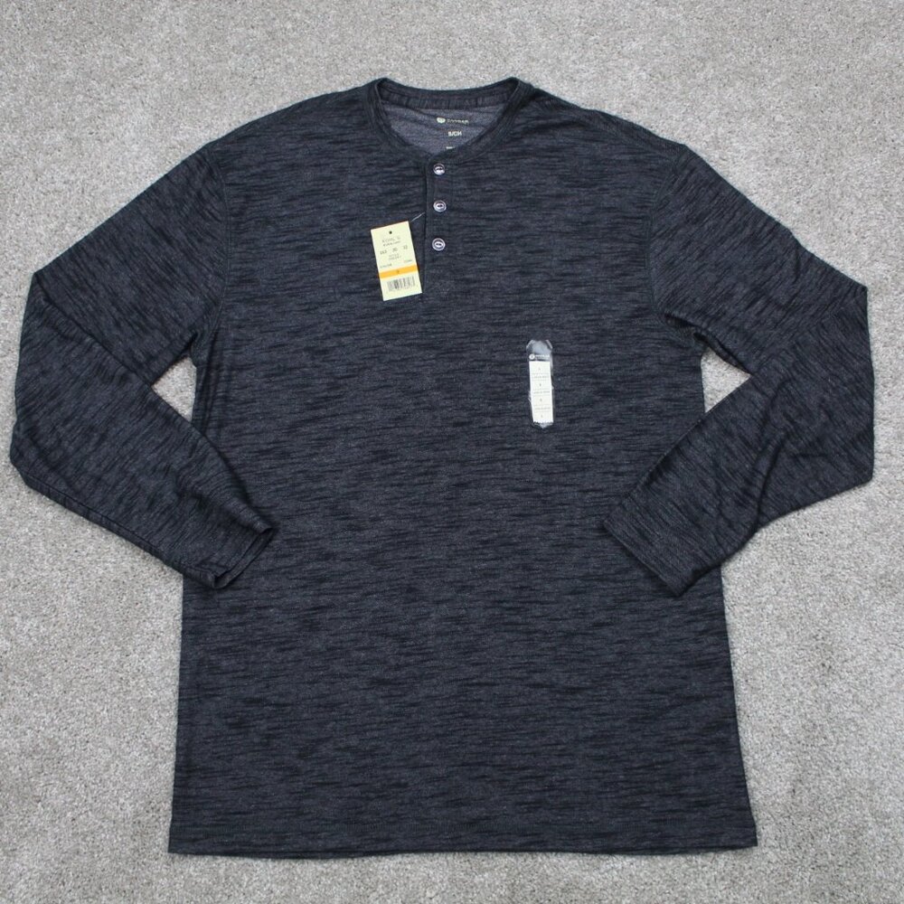Haggar Henley Shirt NWT Mens Small Gray/Black Polyester/Cotton‎ L/S Pullover